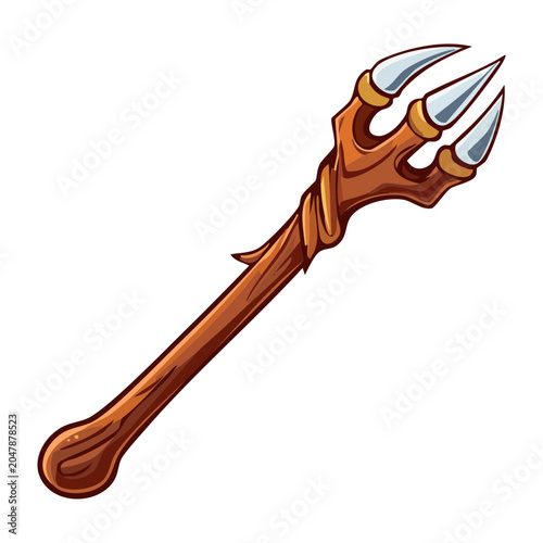 Canvastavla Long wooden trident staff weapon with three sharp metal prongs for fantasy under