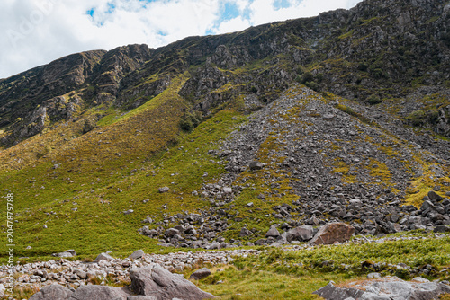 Obraz na plátně Massive scree slope on the rocky mountainside of Glendalough, Ireland
