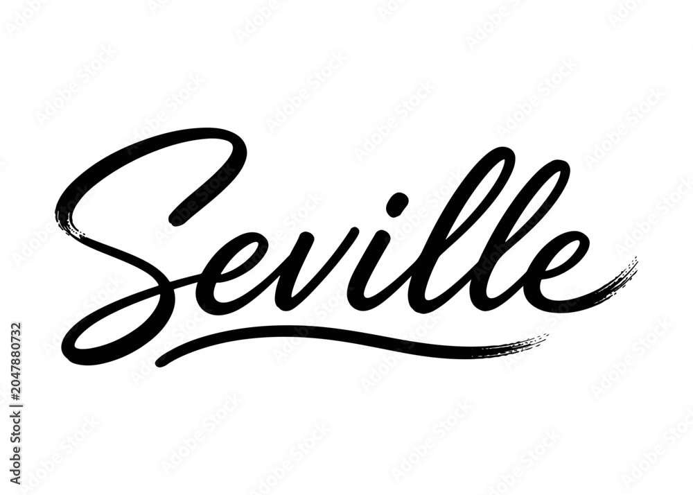Obraz premium Seville city name. Vector city name brush on a white background