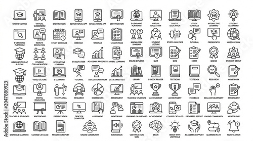 Various icons representing business, technology, and lifestyle are displayed.