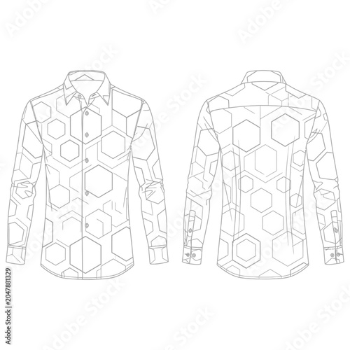 Fotografie Flat design mockup of a button up shirt with a large scale hexagonal pattern