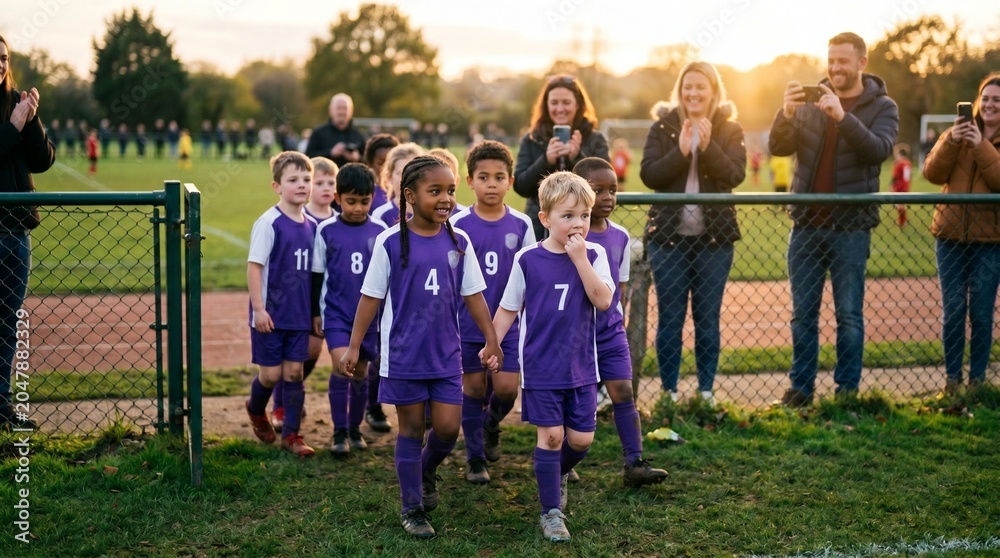 Fototapeta premium Youth Soccer Team Celebrating After Match Victory