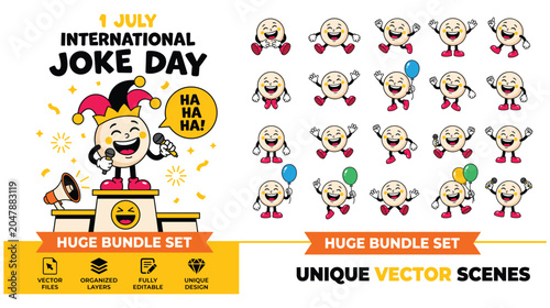 Fotografie International Joke Day character celebrating with microphone.