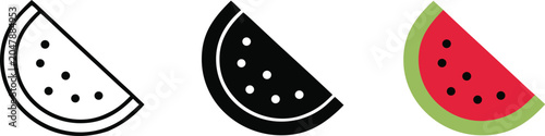 Fresh watermelon slices icon set in three variations on white background