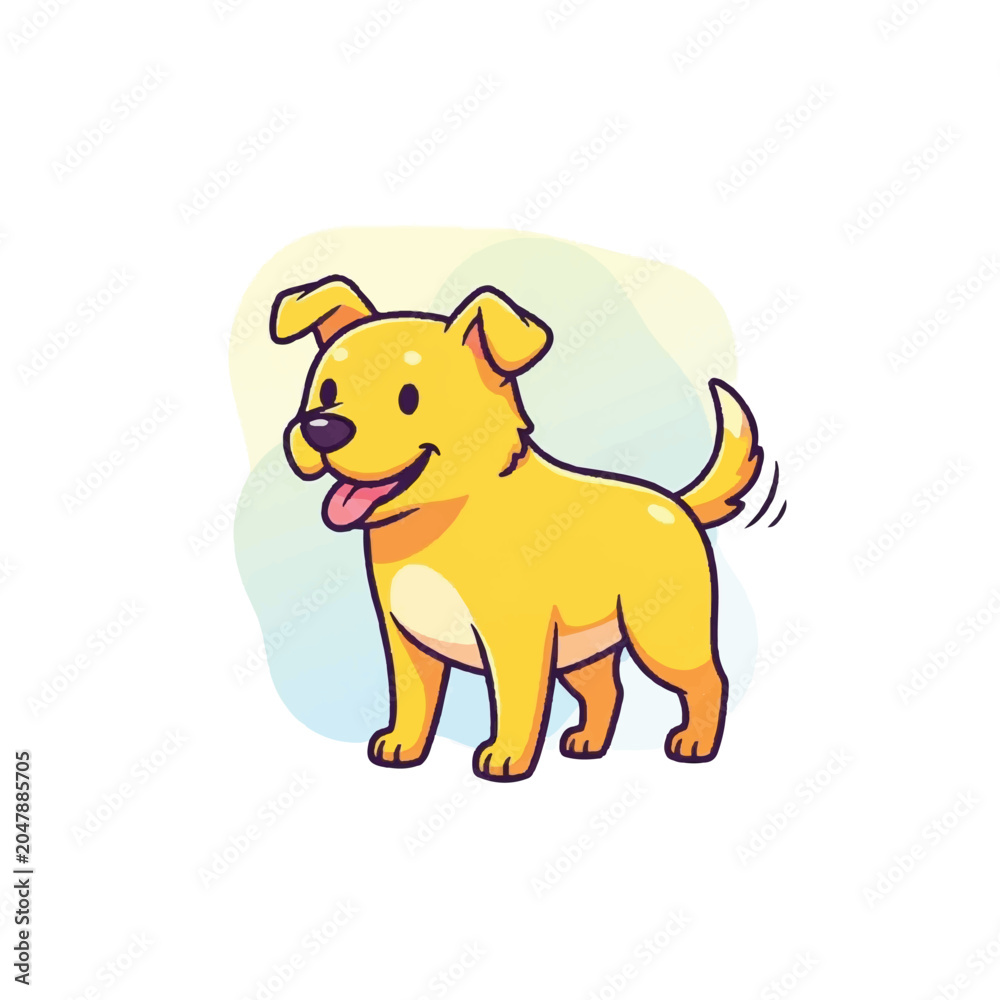 Fototapeta premium Cute cartoon golden retriever puppy wagging its tail.