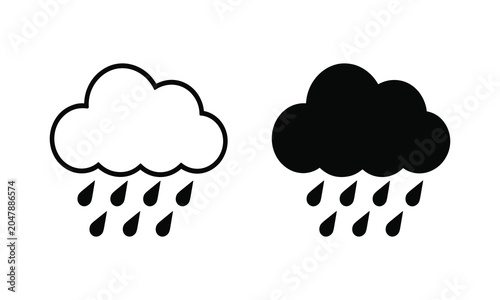 Bilde på lerret Weather icons, rain cloud symbols, black and white rainclouds, precipitation gra