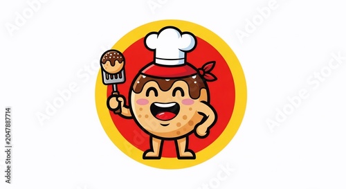 Cartoon potato chef character logo.