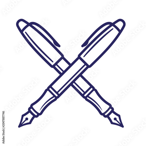 Vintage style crossed fountain pens graphic illustration with fountain illustration stationary calligraphy signature document business professional creative
