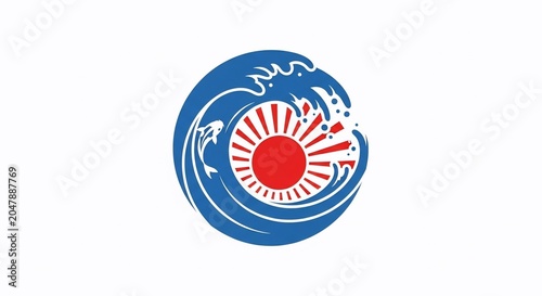 Circular wave sun logo design element.