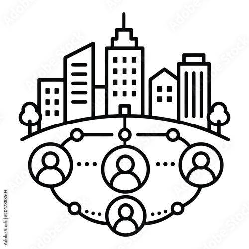 City Network With People Icons Linear Vector Illustration