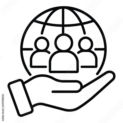 Global Community Icon Featuring People In A Hand Line Art