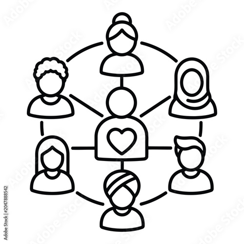 Community network icon with connected people and central heart symbol