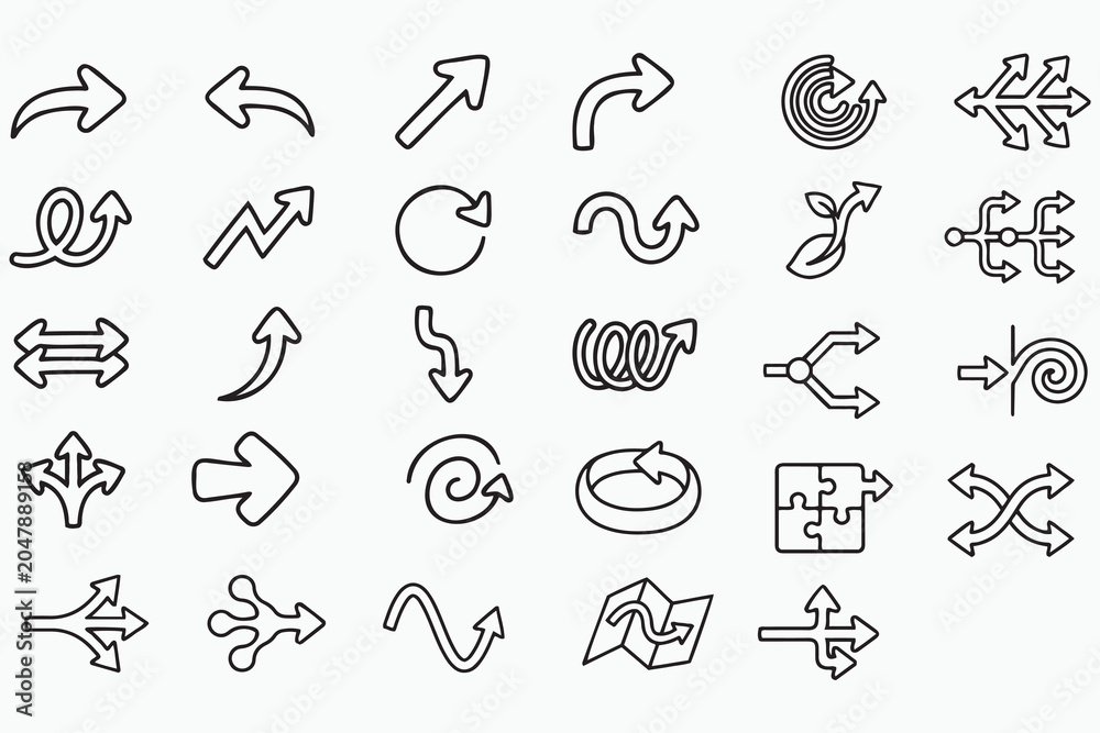 Fototapeta premium Hand Drawn Arrow Icons Set with Spiral and Cycle Loop Vectors