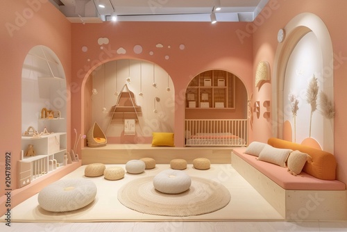 stylist and royal Modern minimalist nursery room in Scandinavian style. Baby room interior