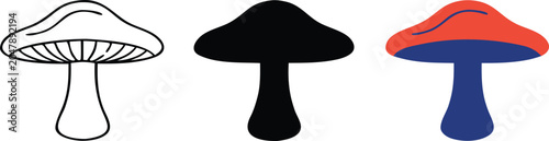 фотографія Three Stylized Mushroom Icons in Minimalist Flat Design on White Background