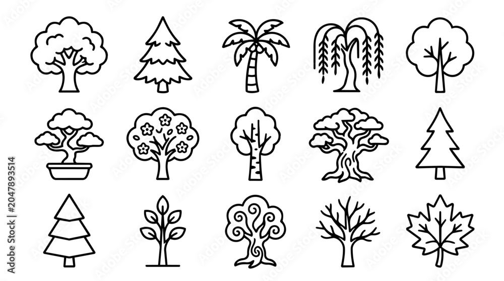 Fototapeta premium Set of different tree outline icons