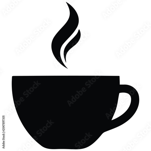 Hot coffee cup vector silhouette illustration for morning breakfast or cafe menu graphics.