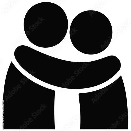 Two hugging people silhouette vector illustration for love and friendship support concept.