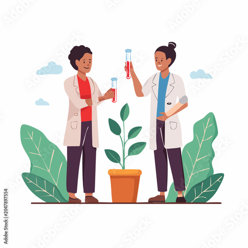 Scientists Conducting Plant Research with Test Tubes