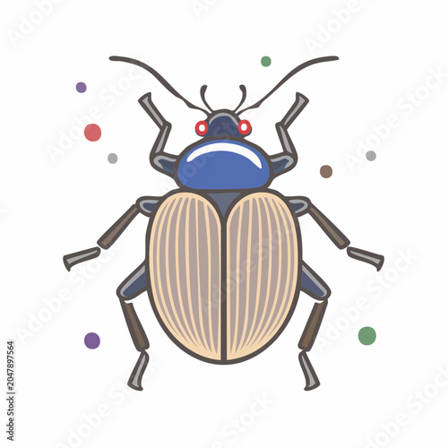 Stylized Illustration of a Blue and Tan Beetle