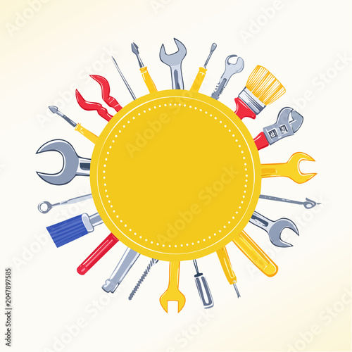 Tools arranged around a blank yellow circle