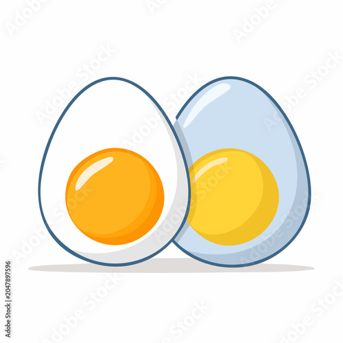 Two Halved Hard-Boiled Eggs with Yellow Yolks