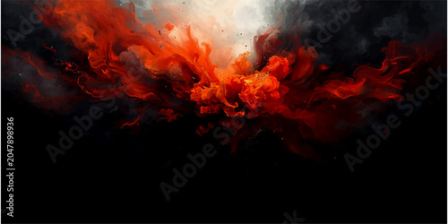 Slika na platnu burning fire in the dark with bright flames, smoke, heat and glowing orange infe