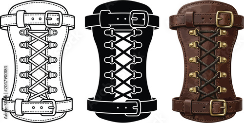 Tableau sur toile Collection of corset lacing designs featuring buckles and straps in outline silh