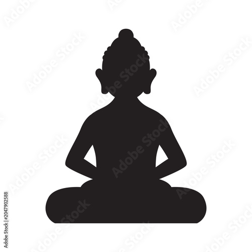 Schilderij op canvas Buddha Silhouette Meditating in Lotus Pose, Zen Vector Icon for Yoga and Meditat