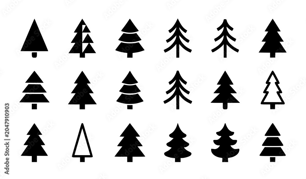 Obraz premium Pine Tree Silhouette Collection Vector Icons Forest Nature Pack