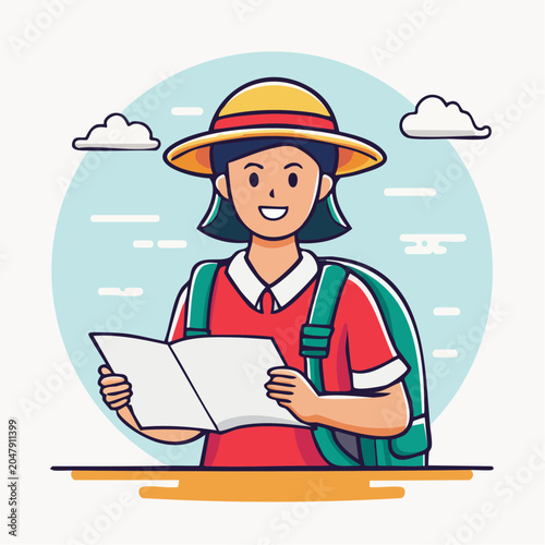 Young traveler with backpack and map