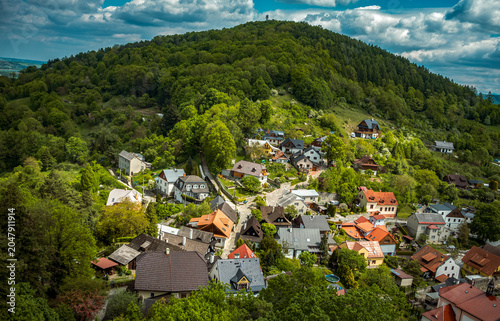 View of historic Štramberk and surrounding hills in the Czech Republic.