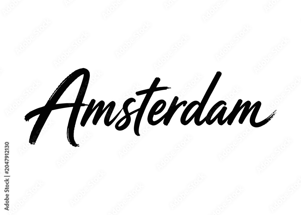 Fototapeta premium Amsterdam city name. Vector city name brush on a white background