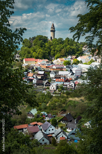 View of historic Štramberk and surrounding hills in the Czech Republic.