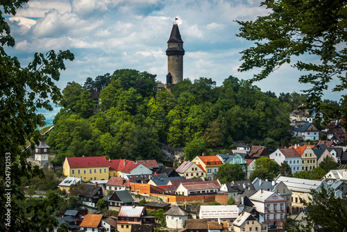 View of historic Štramberk and surrounding hills in the Czech Republic.