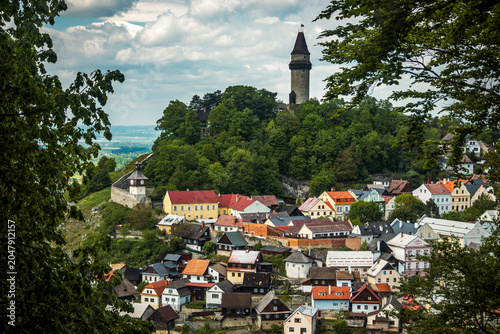 View of historic Štramberk and surrounding hills in the Czech Republic.