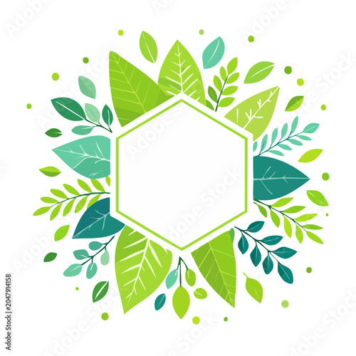 Green leaves frame with hexagon copy space