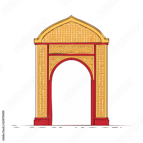 Ornate archway with red and gold decorative elements