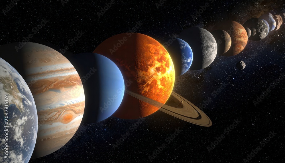 Fototapeta premium Solar System Planets Lined Up in Space