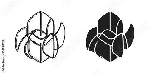 Foto Abstract geometric hexagon form with unfolding petals in minimalist outline and