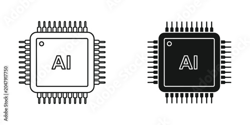 Fotografi Central processing unit with AI designation on white and black backgrounds for t