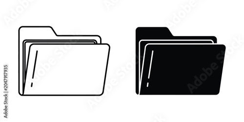 Open and closed file folders in outline and solid black on white