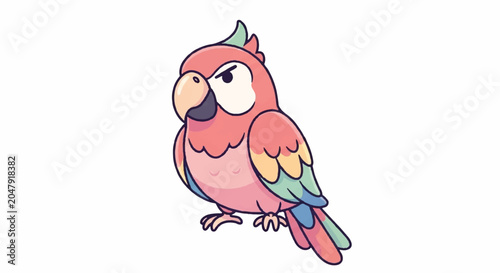 Cute Cartoon Pink Parrot Illustration.