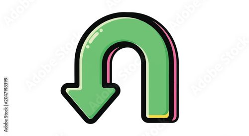 Green U-Turn Arrow Icon with Outline.