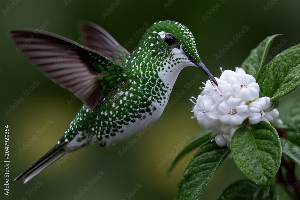 Obraz premium Hummingbird Against Bright Flower Background