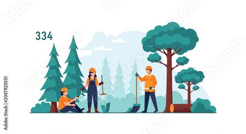 Canvastavla Forestry Workers Planting Trees, Conservation Team, Nature Care