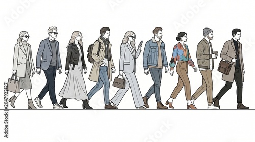 Architectural people/ character in elevation view - 2D- transparent png- walking men and women- Stylish and fashionable people