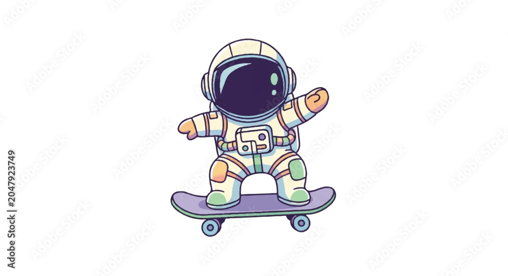 Fototapeta premium Astronaut Riding a Skateboard Illustration.