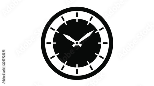 Slika na platnu Analog Clock Silhouette On White Background Simple Timekeeping Device