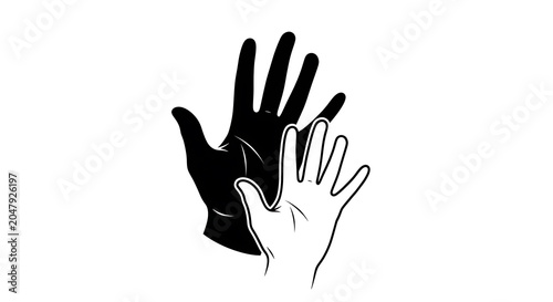 Black hand gesture with fingers spread and heart outline, minimalist style